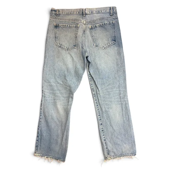 Zara Premium Denim Collection Light Wash Straight Leg Raw Hem Jeans Size 6 - Image 2
