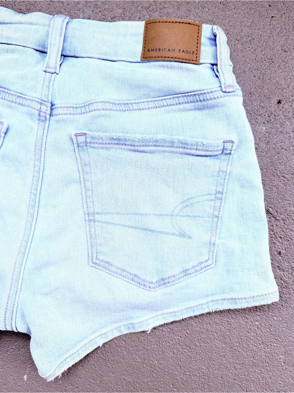 American Eagle Outfitters Light Blue Denim Women's High-Rise Shorts Sz 00 - Image 5