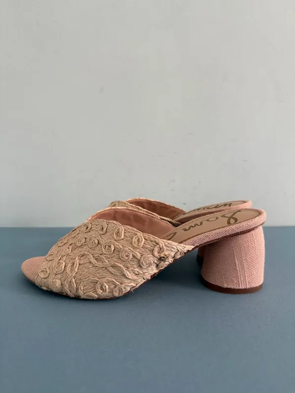 Sam‎ Edelman Sareen Seashell Pink Woven Raffia Block Heel Mule Sandals - Image 5