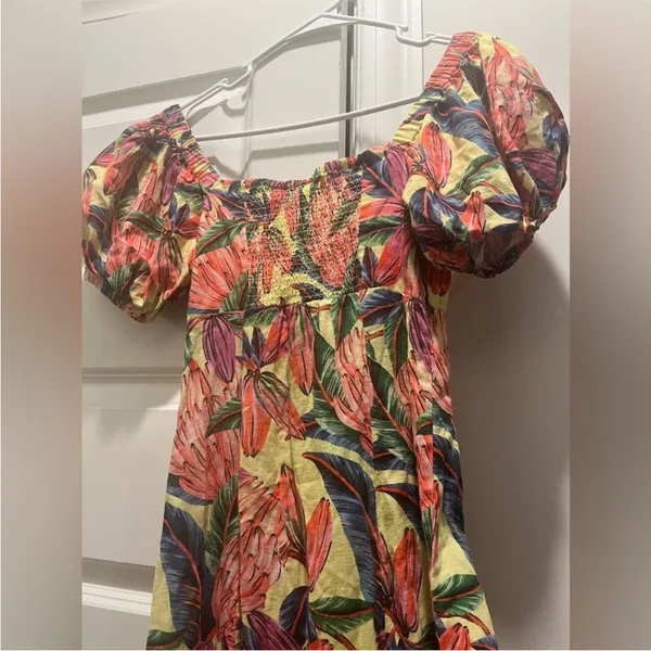 Farm Rio x Anthropologie Puff-Sleeve Sweetheart Linen‎ Midi Dress size XS - Image 9