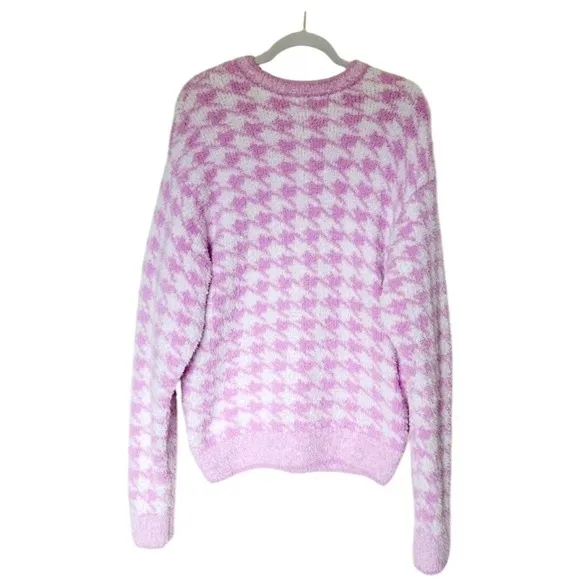 Skims L/XL‎ Cozy Knit Pullover Petal Pink Houndstooth Oversized Lounge Valentine - Image 2