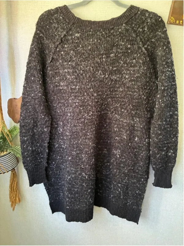 Free People Charcoal White Speckled Crew Neck Sweater XS - Image 5