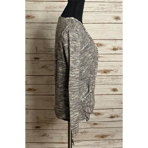 Free People taupe cotton/linen V surplice wrap front marled knit sweater Size S - Image 4