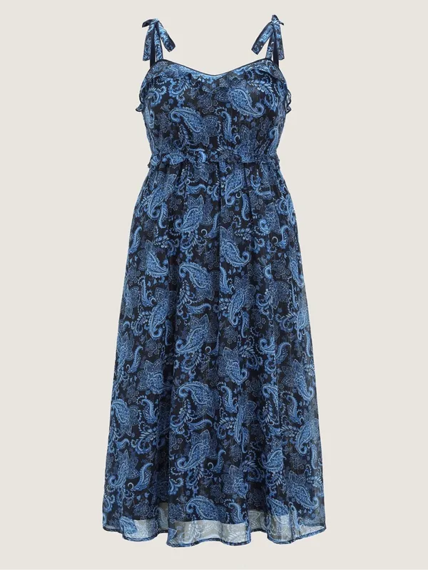 BloomChic Paisley Print Shoulder-Tie Ruffled Maxi Dress Sz.14-16 NWT - Image 5