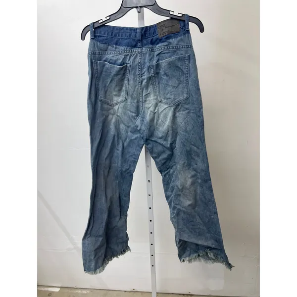 One Teaspoon Sz 26 Libertine High Waist Wide Leg Two-Tone Raw Hem Blue Jeans - Image 3