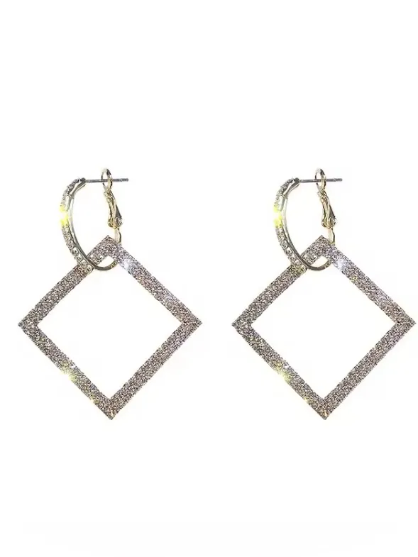 Elegant Gold tone Square Drop diamond paved small hoop Earrings - Image 4