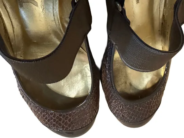 Dkny Brown Patent Leather Snakeskin-Embossed Mary Jane Shoes (5.5) - Image 7