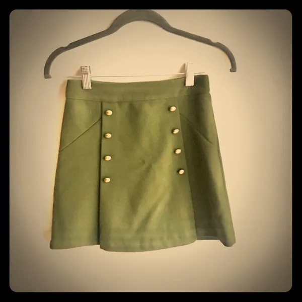 DIVIDED H&M Olive Military Skirt Gold Button Sz 2 - Image 2