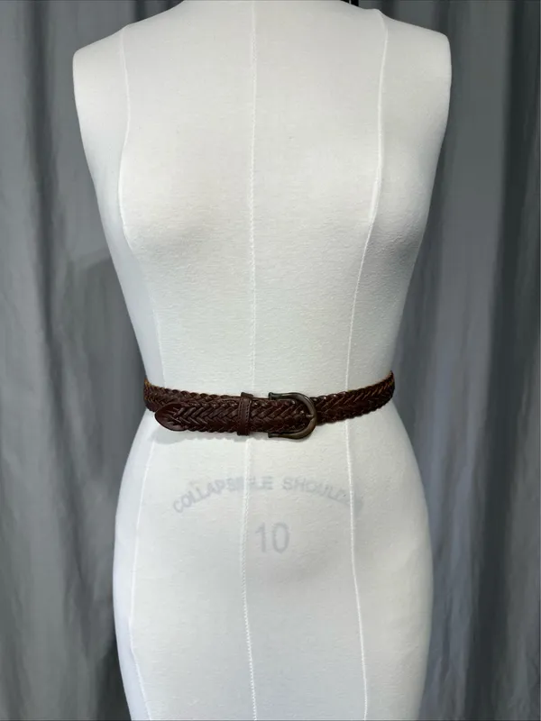 Vintage Brown Leather Belt Braided Woven Women 36 Adjustable Preppy Hippie - Image 4