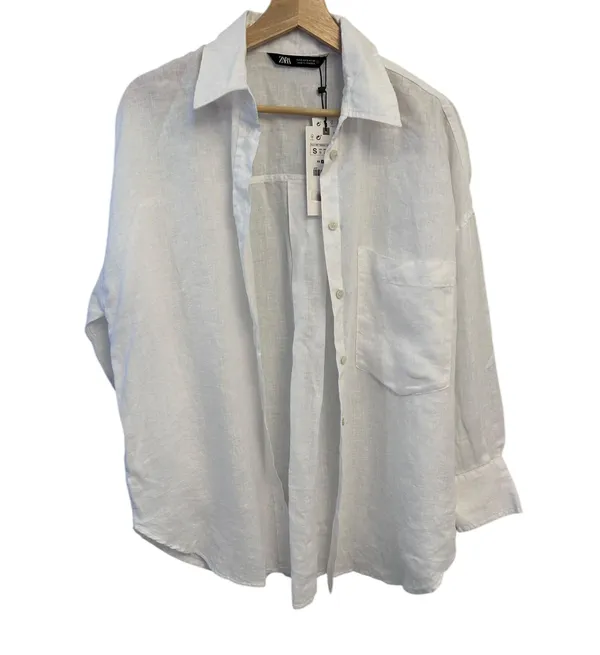 Zara White 100%Linen women's Long Sleeve Button Down Shirt Small NWT 8372/034 - Image 2