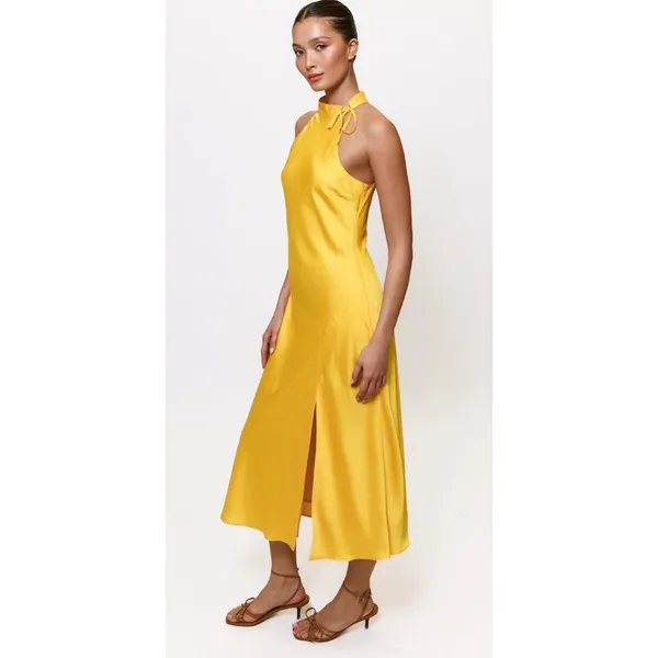 New! Hutch Mari Halter Midi Dress Yellow Daffodil Satin Sz Small‎ - Image 4