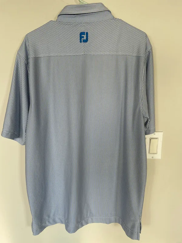 Footjoy Mens Short Sleeve Stripes Polo Golf Shirt Size Large Blue/White - Image 2