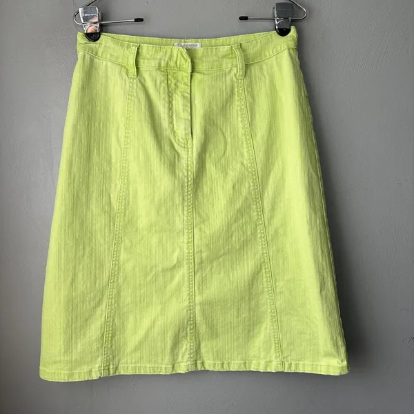 Christopher & Banks Skirt Size 6 Dopamine Lime Green A-line Midi Stretch Denim - Image 2