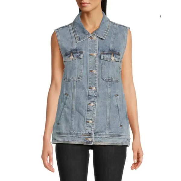 NWT Amanda‎ Uprichard Greyson Denim Vest Rhinestone Button Sleeveless Small $180 - Image 2