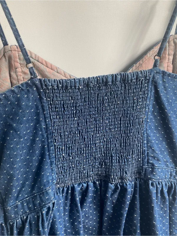 Free People denim bustier mini dress polka dot sun dress preppy summer Small - Image 9