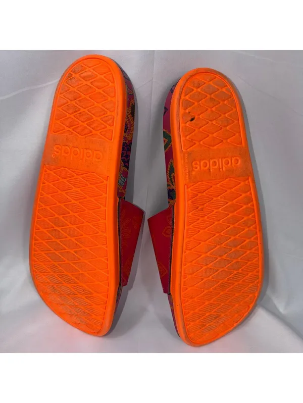 Adidas Adilette Comfort Slides Floral Print Women’s Size 9 Bright Pink Orange - Image 7