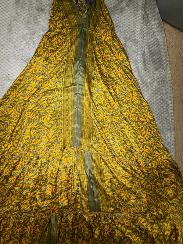 Indian Silk Halter Maxi Dress Yellow - Image 9