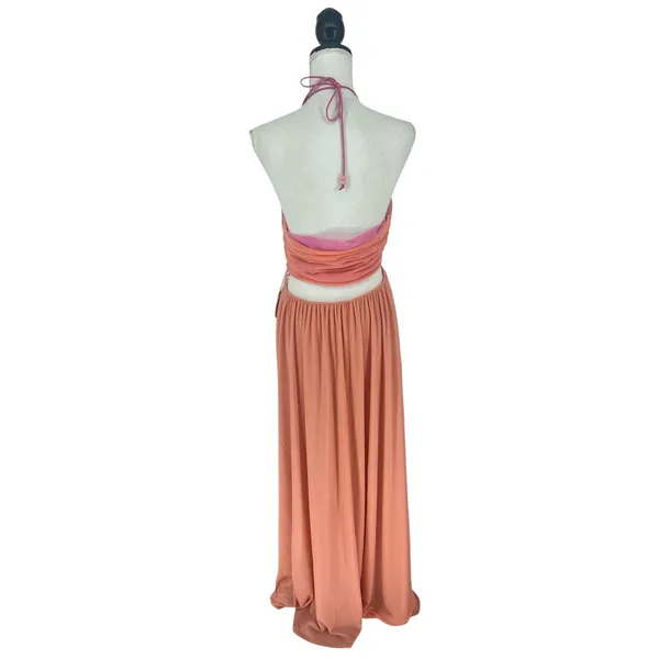 STAUD Kanha Reversible Mesh Halter Maxi Dress Orange Pink XL‎ - Image 9
