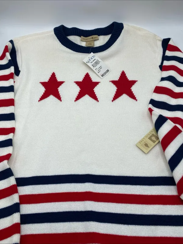 Mountain Lake Vintage American Flag Sweater Patriotic Women’s Medium Stars Stripes 100 Cotton - Image 2