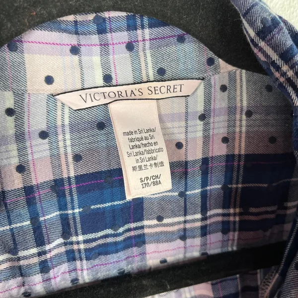 Victoria's Secret Women's Blue Purple Plaid Polka‎ Dot Nightgown Size Small - Image 2
