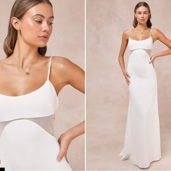 LULU's Wedding Bridal Elegant Sexy Pearl Accent Chic Gown with Train NWOT - Image 3