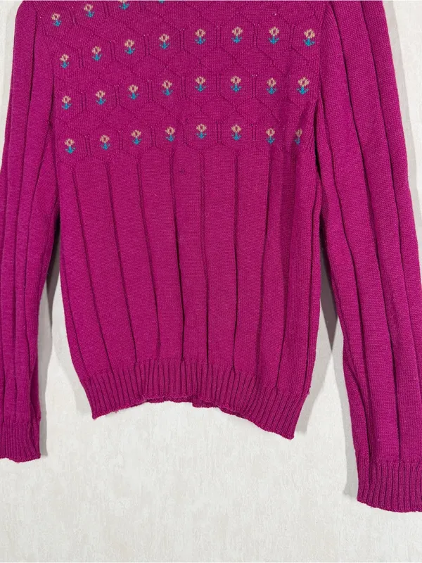 Pendleton Women’s Vintage 100% Virgin Wool Floral Sweater in Pink S - Image 6