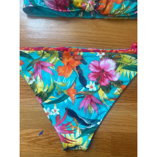 Banana Moon Tropical Floral Triangle Bikini Set Turquoise Pink Orange Size 40 - Image 2