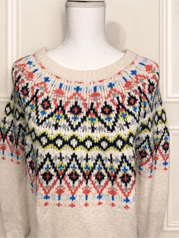 Aerie Fair Isle Oversized Tunic Sweater Women’s XS Ivory Nordic Knit Cowichan - Image 3