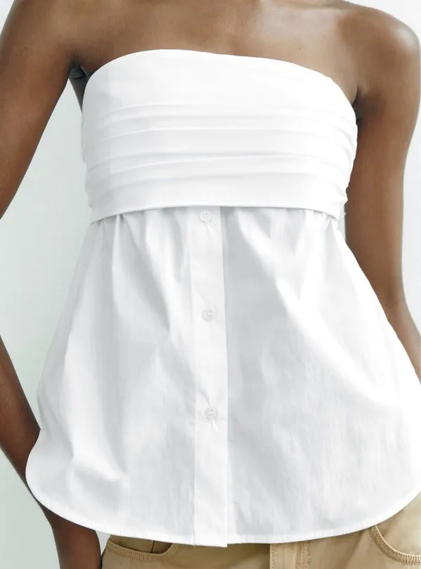 ZARA NWT  STRETCH POPLIN TOP WHITE. SIZE Medium - Image 8