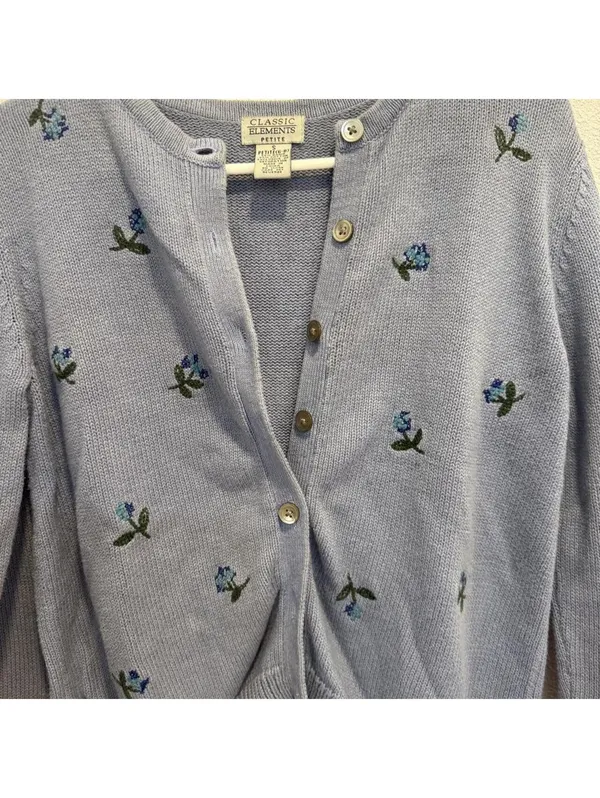 Classic Elements Embroidered Cardigan Petite S Blue - Image 4