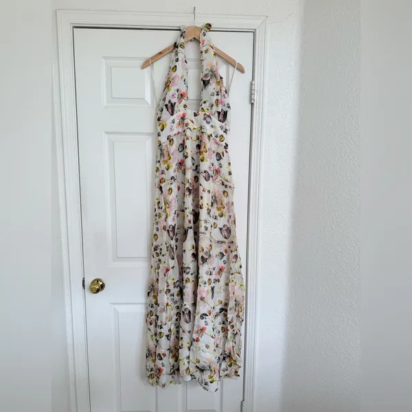 Amanda Uprichard Estella Floral Maxi Dress Halter Cream White‎ Pink Backless M - Image 5