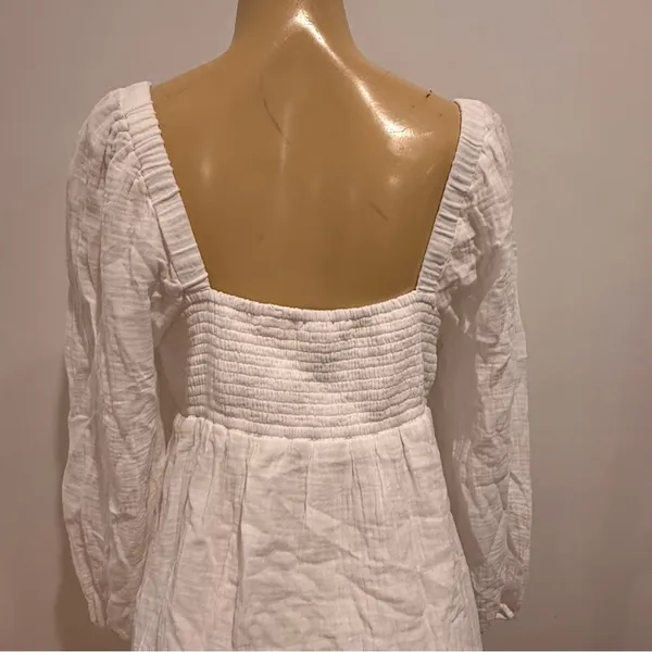 J.Crew Square Neck White Gauze Dress Sz M Long Sleeves Cotton Crinkle - Image 2