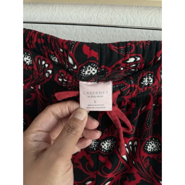 Cabernet‎ Red Long Sleeve Notch Collar Paisley Print Fleece Pajama Set Women's L - Image 7