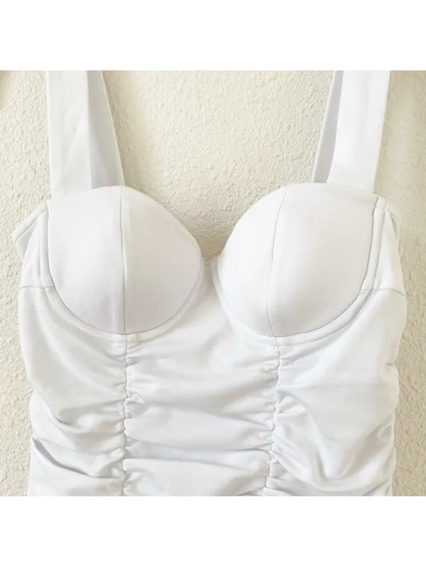 Reformation Linnea Knit Top White Size XS Corset Ruched Neutral Sweetheart - Image 3