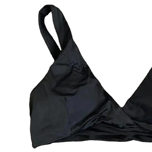 NWT Andie The Belmar Top Twisted V Neck Plunge Bikini Top Removable Cup M Black - Image 3