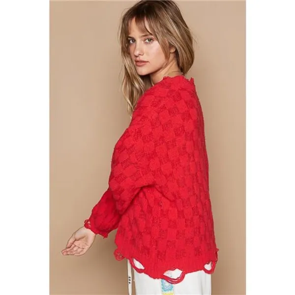 POL Checkered Distressed‎ Edge Sweater - Image 3