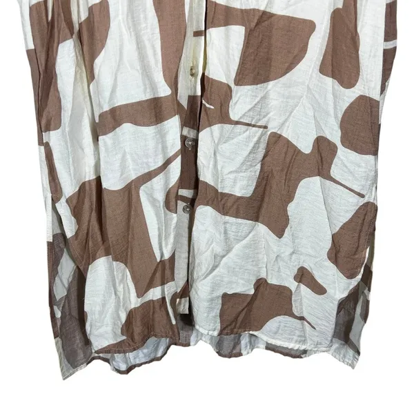 Entro Abstract Geometric Sleeveless Button Front Midi Shirt Dress Brown Size L - Image 3