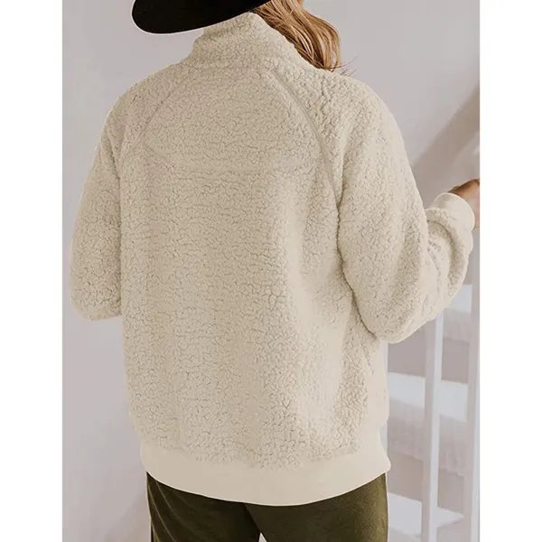 Sherpa Fleece Jacket Warm Long Sleeve Button Down Fuzzy Faux Wool with Pockets S - Image 5