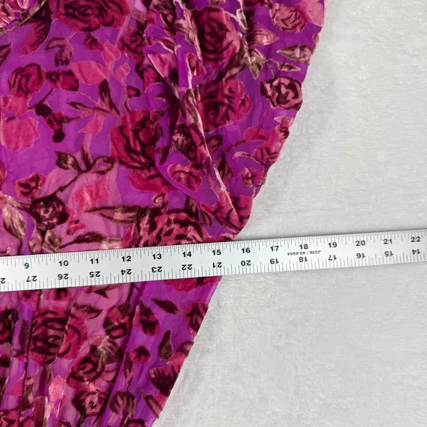 o.p.t Womens Floral Burnout Velvet Mini Dress Magenta Pink Smocked‎ Waist XS - Image 3