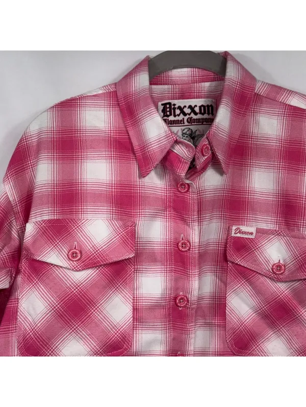 Dixxon The Valentine Women’s M Pink Plaid Cropped Flannel - Image 2