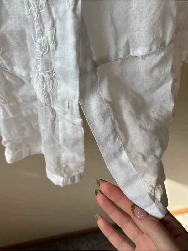 Vintage White Embroidered and Beaded Button-Down Shirt - Image 7