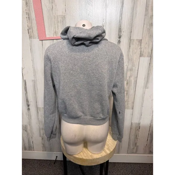 Gray Cropped Zip Up Hoodie Size Large Casual Basic Lounge Gray - Image 3