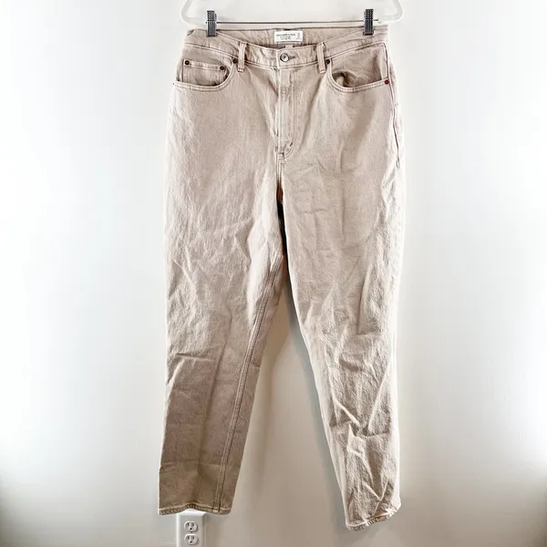 Abercrombie The 90's Straight Curve Love Ultra High Rise Jeans Tan Khaki 14 Long - Image 4