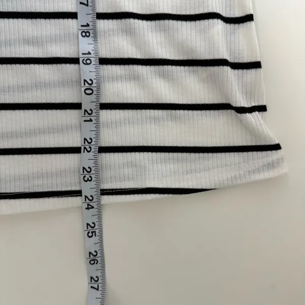 Shein Striped Top White Black Contrast Ribbed Fitted Long Sleeve - Image 9