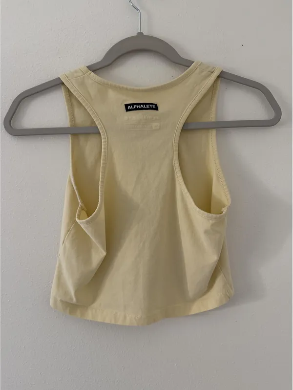 Alphalete LifeStyle Fit Cropped Yellow Cotton Racerback Tank Top size medium - Image 2