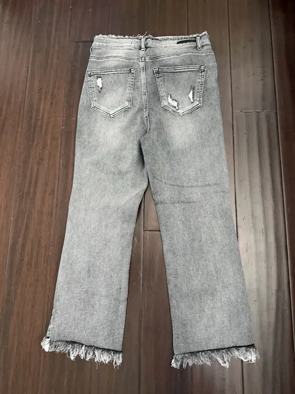 RISEN Women’s Distressed Raw Hem/Waist Gray Frayed Hem Jeans 30 - Image 2
