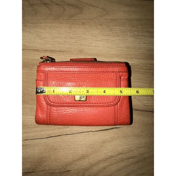 Fossil Red Compact Wallet‎ Pebble Leather Card Case F - Image 2