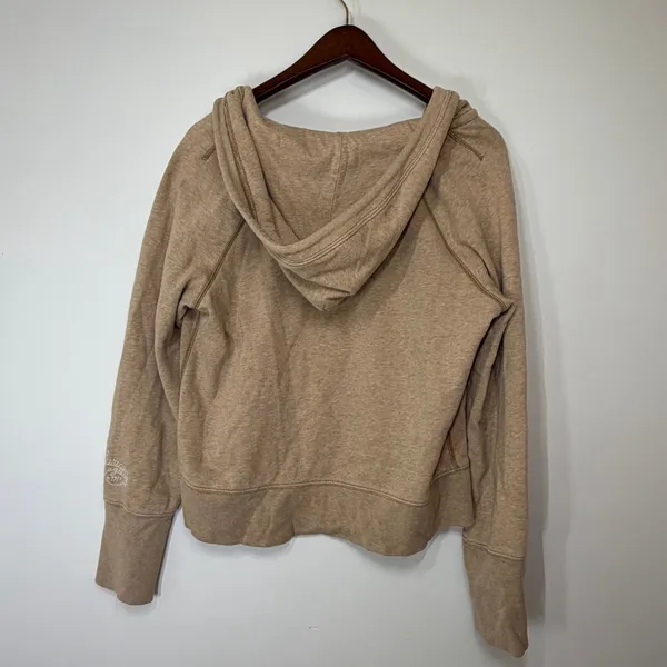 American Eagle V Neck Hoodie Large Tan Heathered Fleece Pullover Boho Y2K Coasta - Image 3