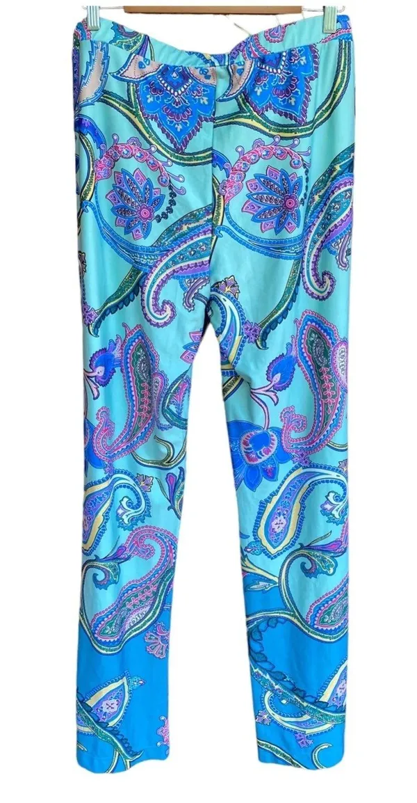 Spense colorful paisley comfort flowy pull on pants lounge boho festival Sz L - Image 2