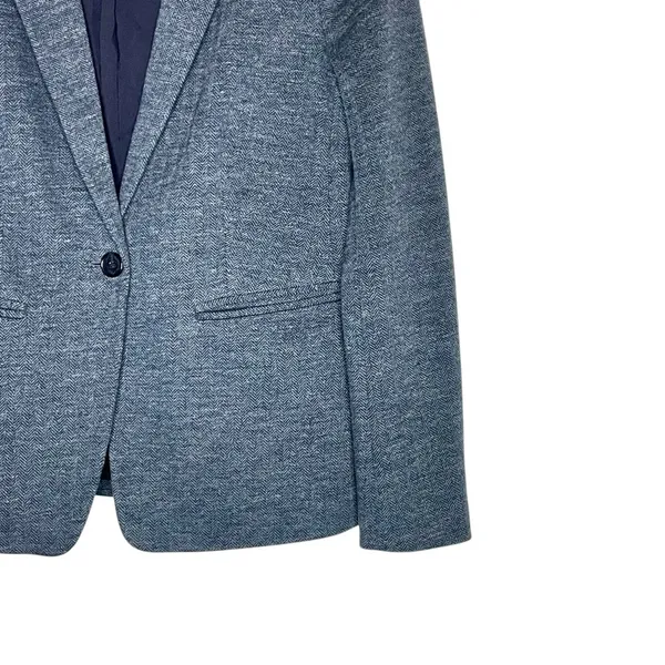 LOFT Blue/ Gray Herringbone Blazer with Navy Elbow Patches Size 6 - Image 6